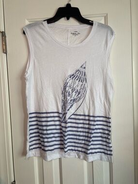 J. Crew White Tank with Navy Shell & Stripes